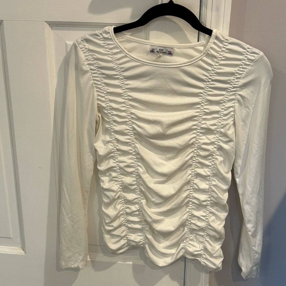 Poof! White Ruched Blouse with Soft Fabric y.